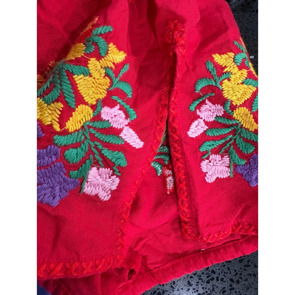 J. Marie Red Floral Embroidered Peasant Blouse Short Sleeve Boho Top Small - Picture 5 of 7